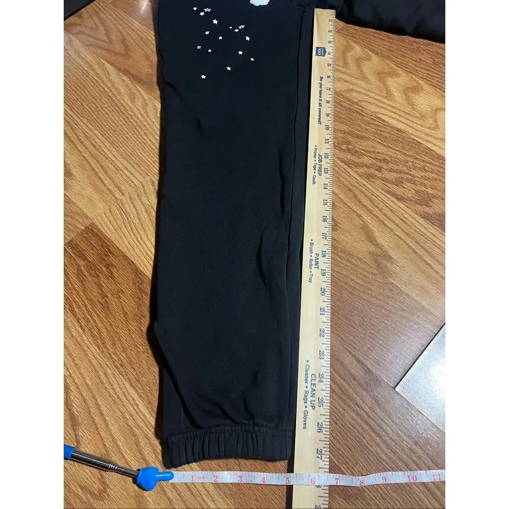 Sp5der Men’s Puff Print Black Logo Sweatpants Medium